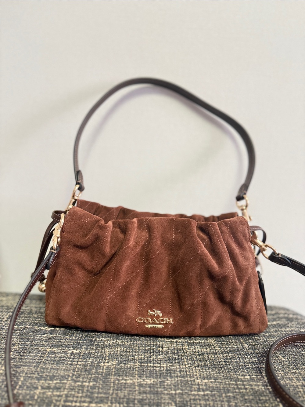 NWT Coach Faye Shoulder Bag CCZ55 Quilted Suede Leather Brown Maple Crossbody - Picture 1 of 8